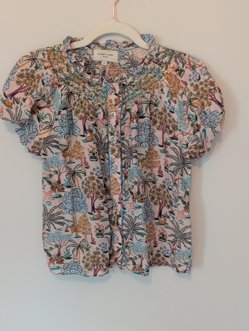 Elizabeth and James the Label Multicolor Botanical Smocked  Top - Size Small